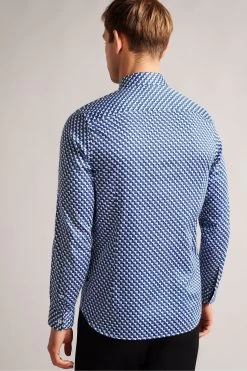 Ted Baker Blue Barder Long Sleeve Stretch Geo Shirt -Ted Baker Shop T60265s2