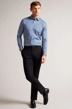 Ted Baker Blue Barder Long Sleeve Stretch Geo Shirt -Ted Baker Shop T60265s3