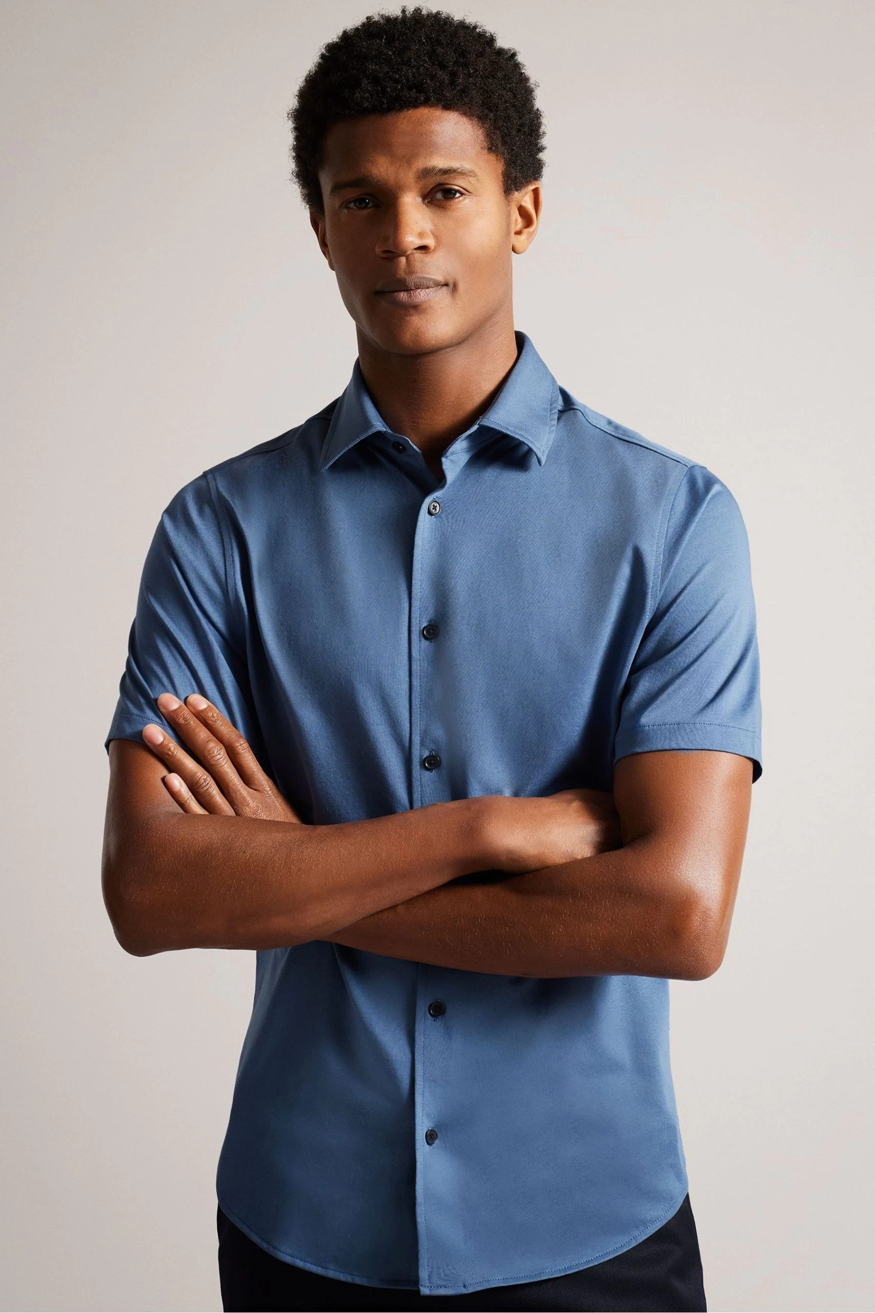 Ted Baker Blue Marrsho Short Sleeve Smart Jersey Shirt 3 Ted Baker Blue Marrsho Short Sleeve Smart Jersey Shirt