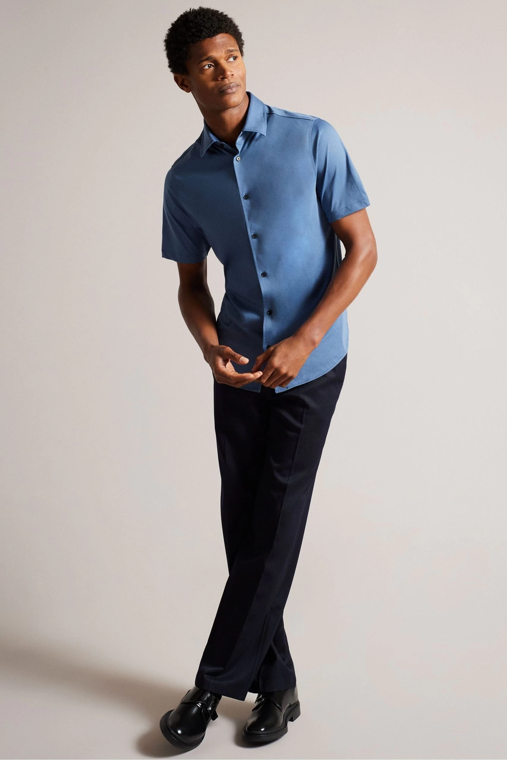 Ted Baker Blue Marrsho Short Sleeve Smart Jersey Shirt 5 Ted Baker Blue Marrsho Short Sleeve Smart Jersey Shirt - Image 3