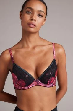 B By Ted Baker Pink Floral Satin Padded Plunge Bra 10 B By Ted Baker Pink Floral Satin Padded Plunge Bra -Ted Baker Shop T64 051s3