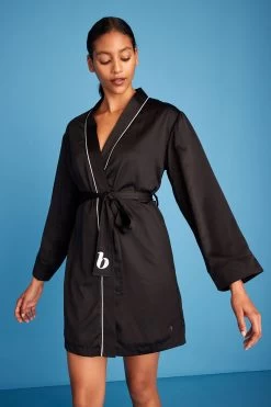 B By Ted Baker Black Satin Fleece Lined Dressing Gown