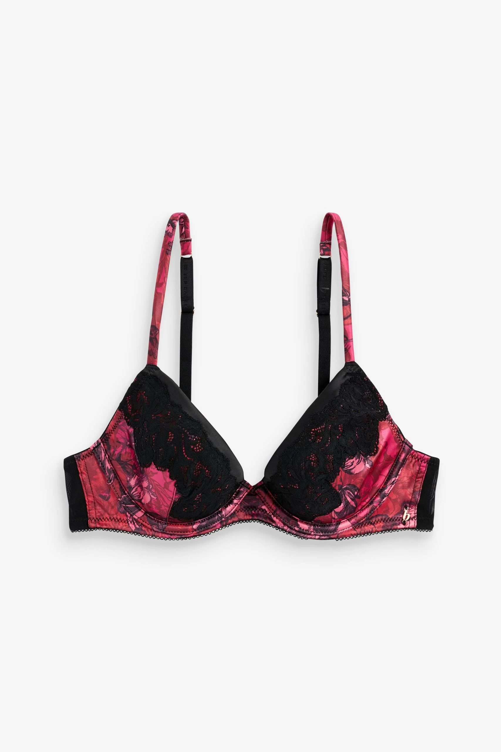 B By Ted Baker Pink Floral Satin Padded Plunge Bra 8 B By Ted Baker Pink Floral Satin Padded Plunge Bra - Image 6