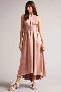 Ted Baker Mmilly Dusky Pink High Low Halter Dress