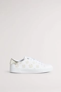 Ted Baker Taliy White Gold Magnolia Flower Cupsole Trainers