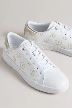 Ted Baker Taliy White Gold Magnolia Flower Cupsole Trainers 9 Ted Baker Taliy White Gold Magnolia Flower Cupsole Trainers -Ted Baker Shop T86420s4