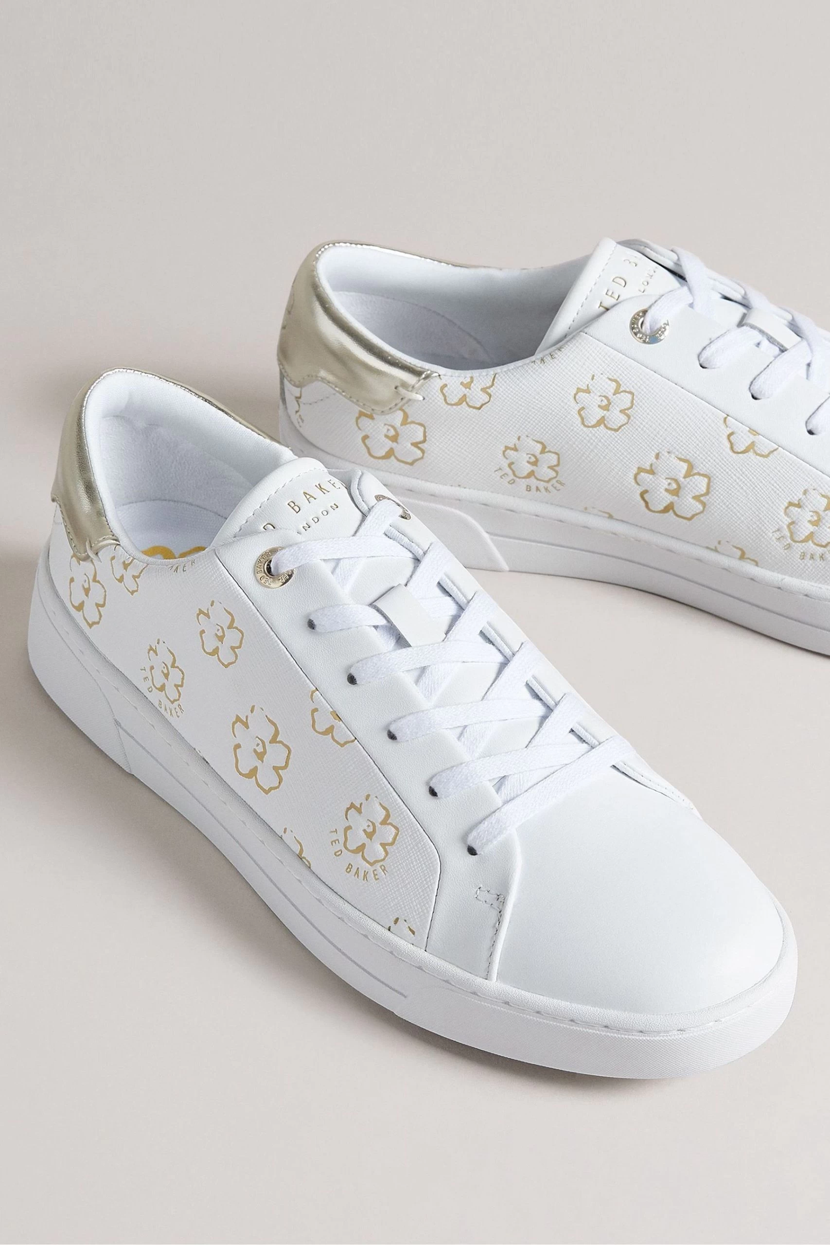 Ted Baker Taliy White Gold Magnolia Flower Cupsole Trainers 6 Ted Baker Taliy White Gold Magnolia Flower Cupsole Trainers - Image 4