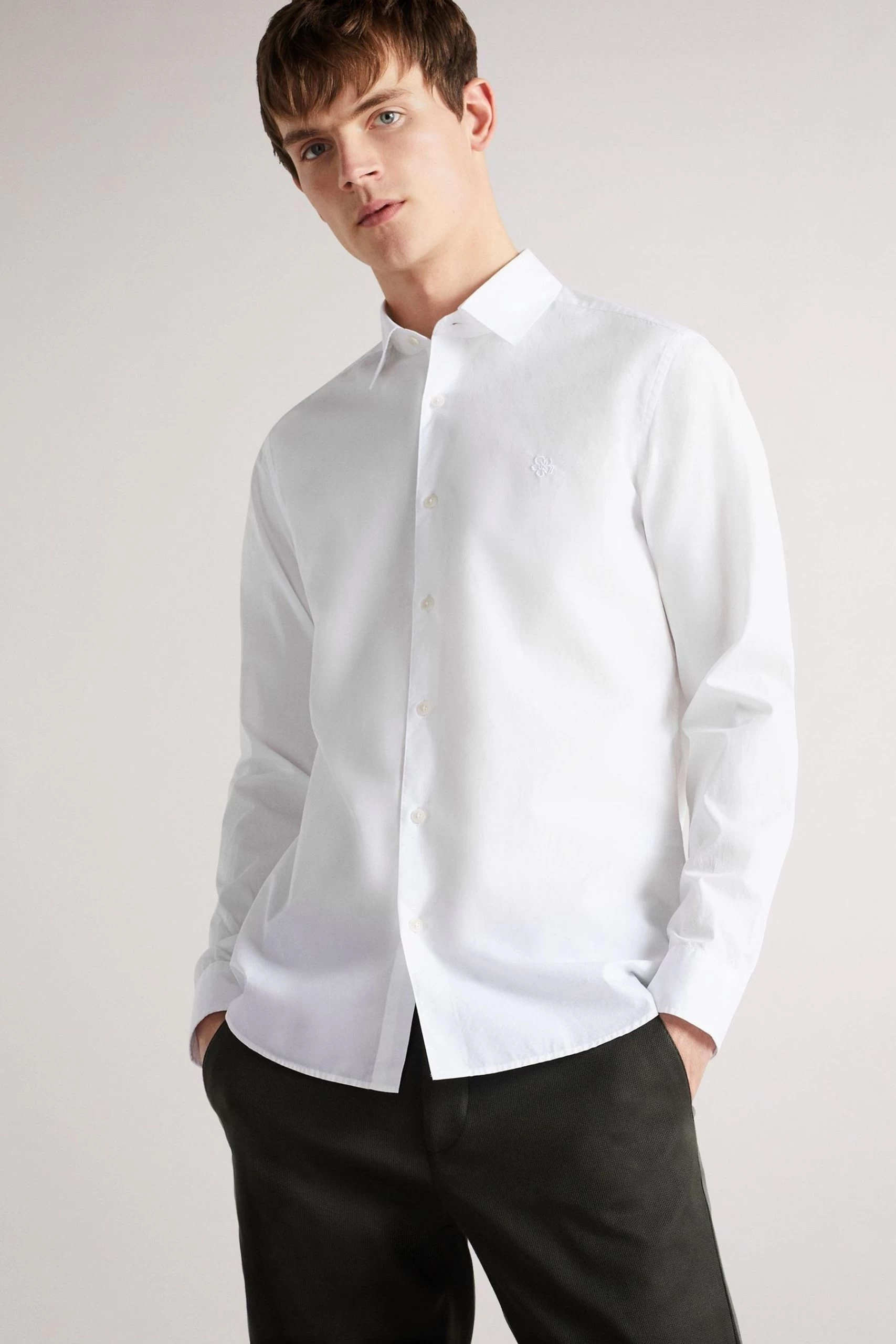 Ted Baker Men White Sonikk Long Sleeve Tonal Poplin Shirt 3 Ted Baker Men White Sonikk Long Sleeve Tonal Poplin Shirt