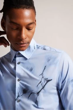 Ted Baker Louth Sky Blue Long Sleeve Photographic Print Shirt -Ted Baker Shop U11762s5