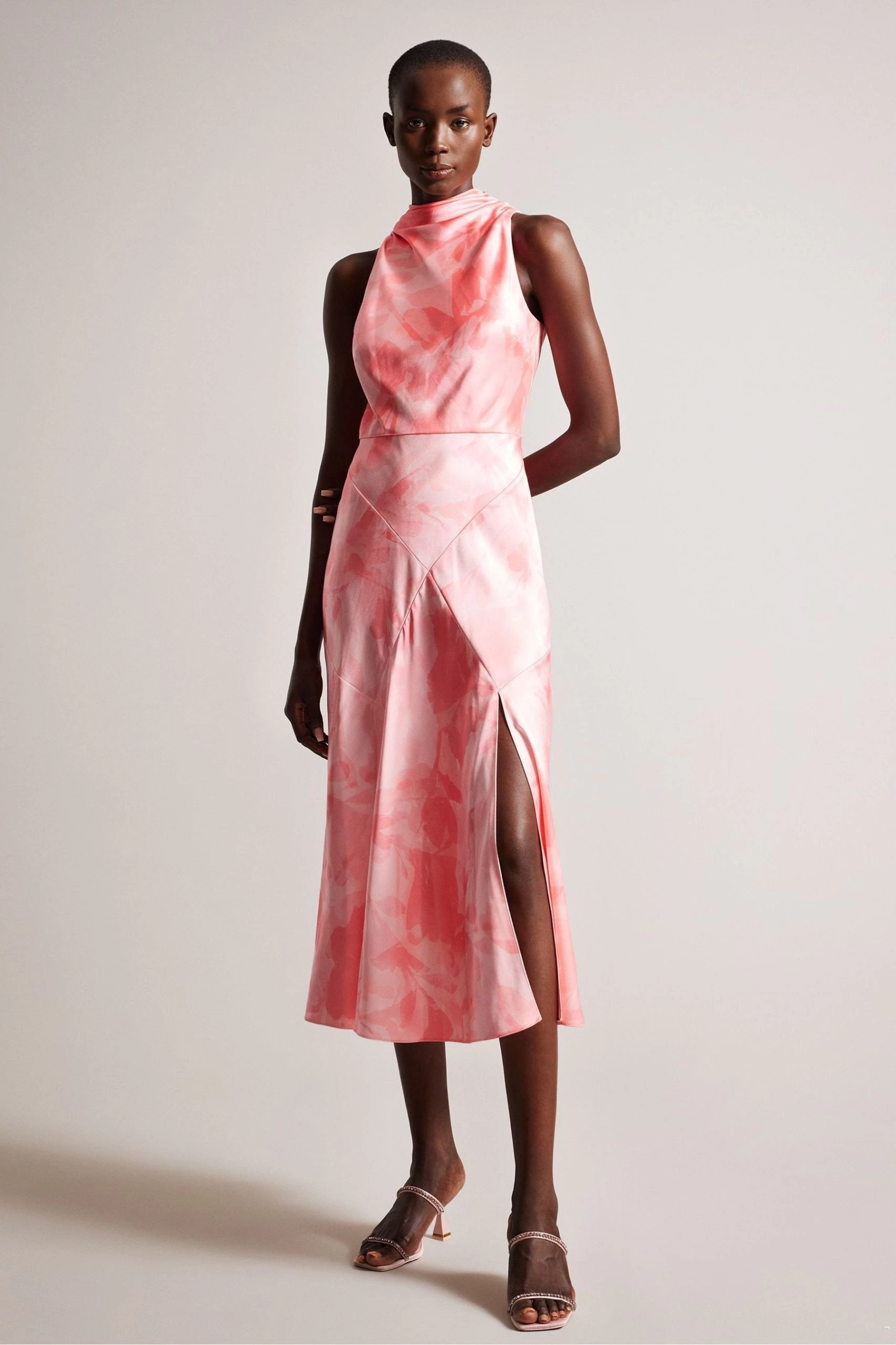 Ted Baker Pink Foreste Cowl Neck Bias Cut Midi Dress 3 Ted Baker Pink Foreste Cowl Neck Bias Cut Midi Dress