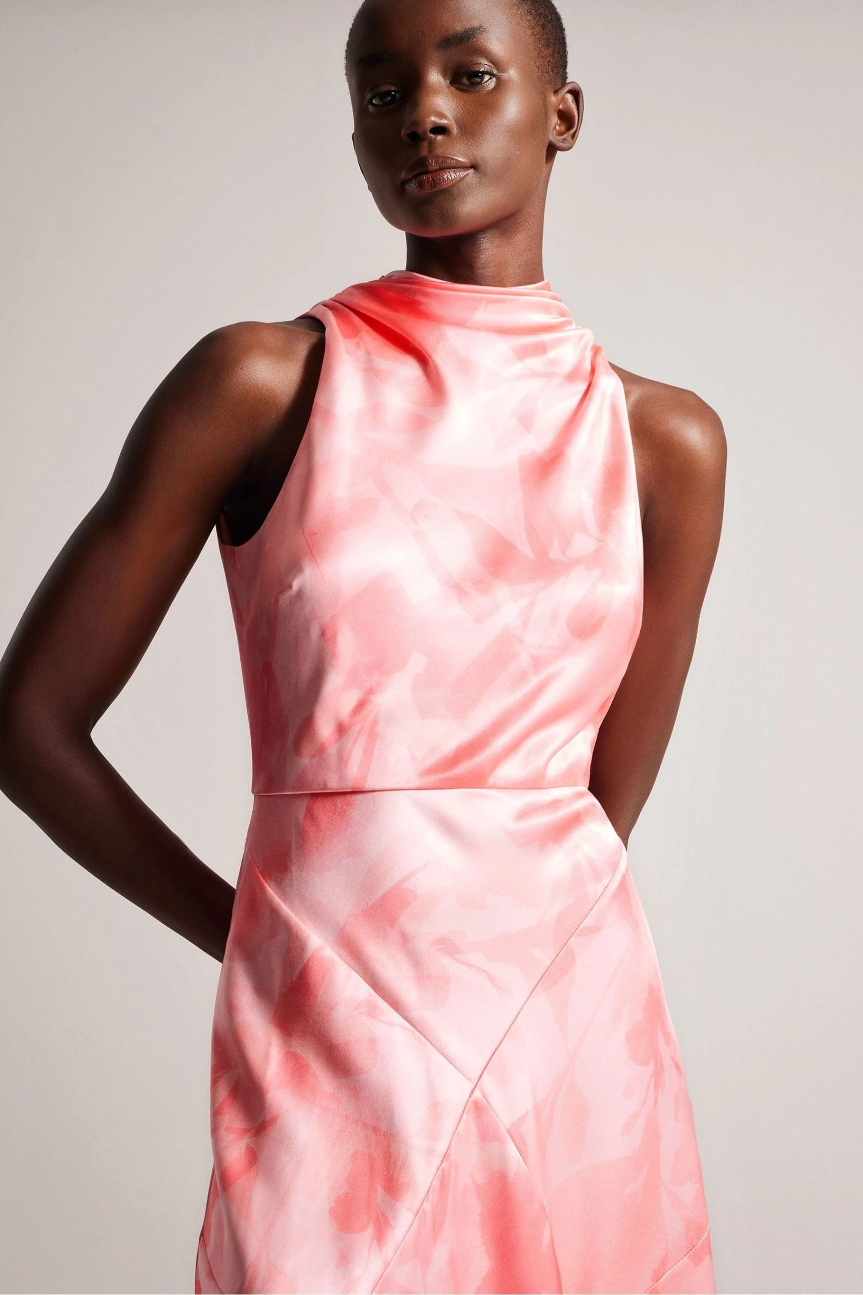 Ted Baker Pink Foreste Cowl Neck Bias Cut Midi Dress 5 Ted Baker Pink Foreste Cowl Neck Bias Cut Midi Dress - Image 3