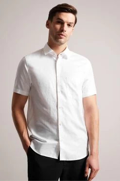 Ted Baker White Kingfrd Short Sleeve Linen Shirt