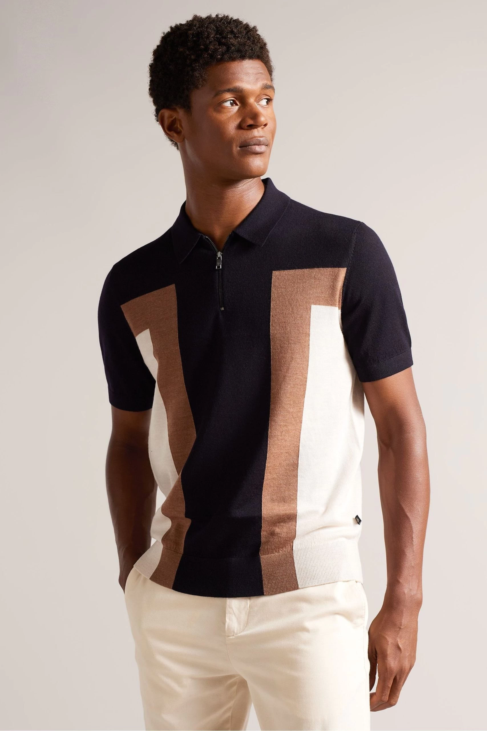 Ted Baker Blue Larbrot Short Sleeved Zip Neck Polo Shirt 3 Ted Baker Blue Larbrot Short Sleeved Zip Neck Polo Shirt