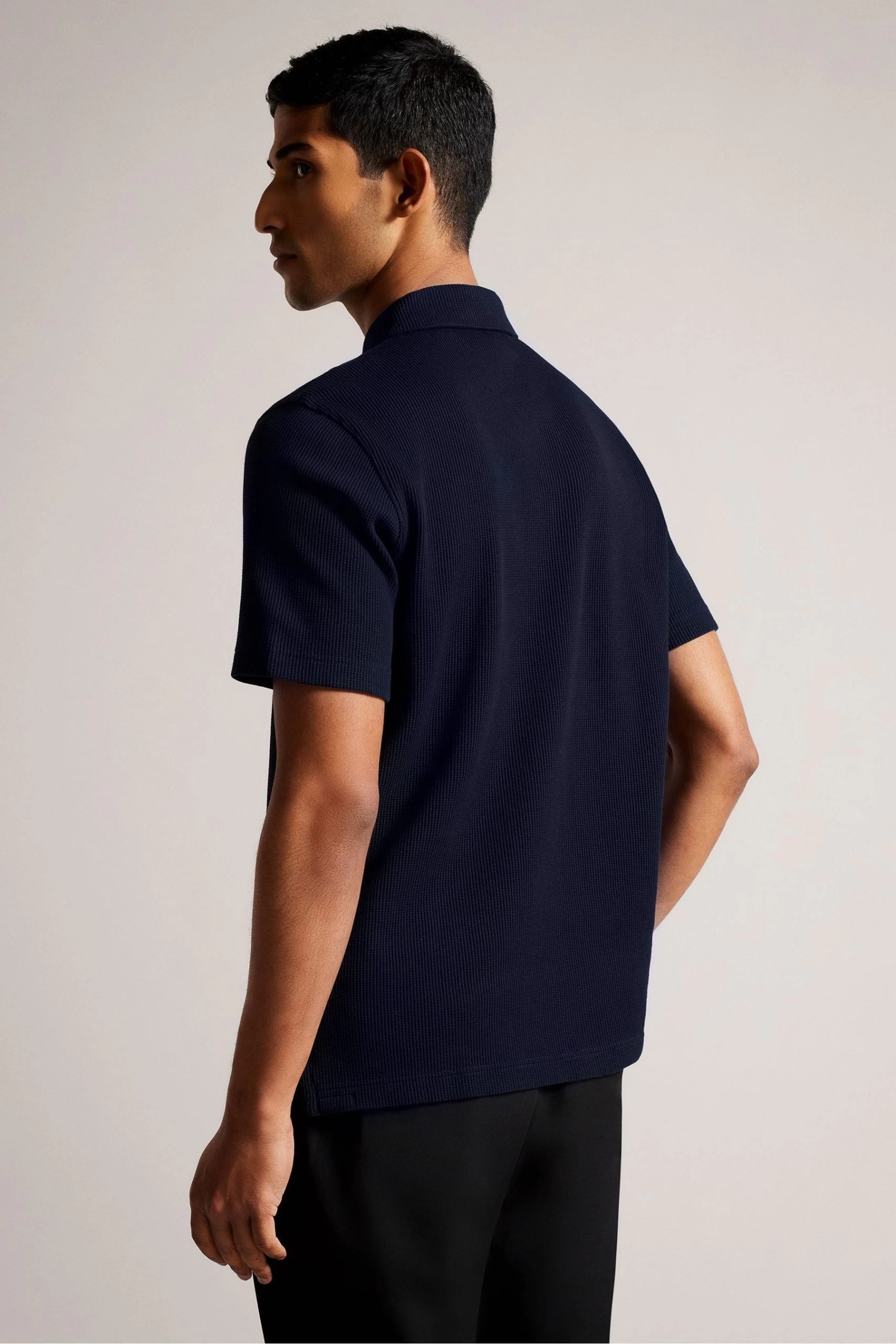 Ted Baker Blue Bute Short Sleeved Regular Fit Textured Polo 4 Ted Baker Blue Bute Short Sleeved Regular Fit Textured Polo - Image 2