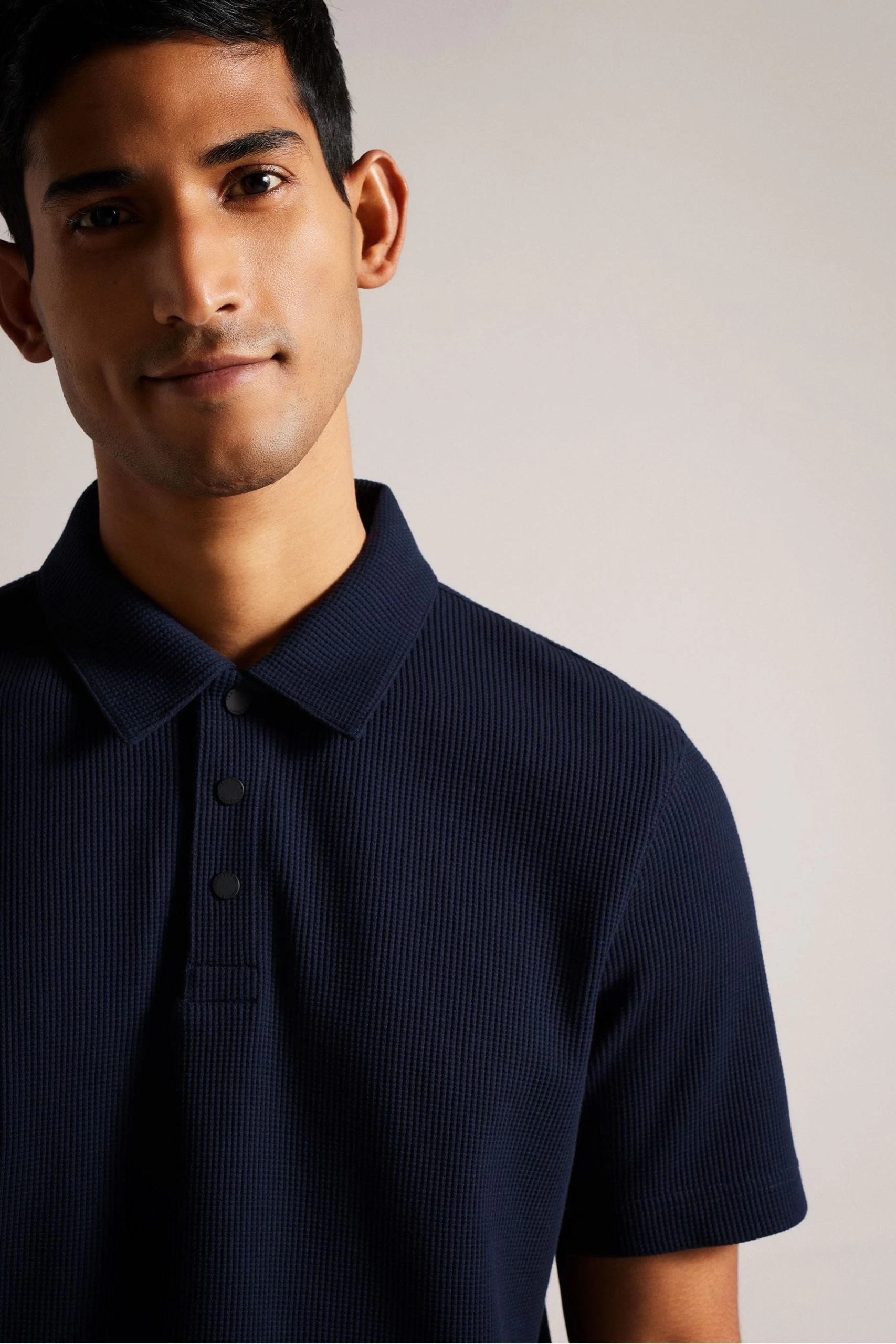 Ted Baker Blue Bute Short Sleeved Regular Fit Textured Polo 6 Ted Baker Blue Bute Short Sleeved Regular Fit Textured Polo - Image 4