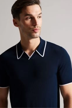 Ted Baker Blue Stortfo Short Sleeved Rayon Open Neck Polo Shirt -Ted Baker Shop U12259s4