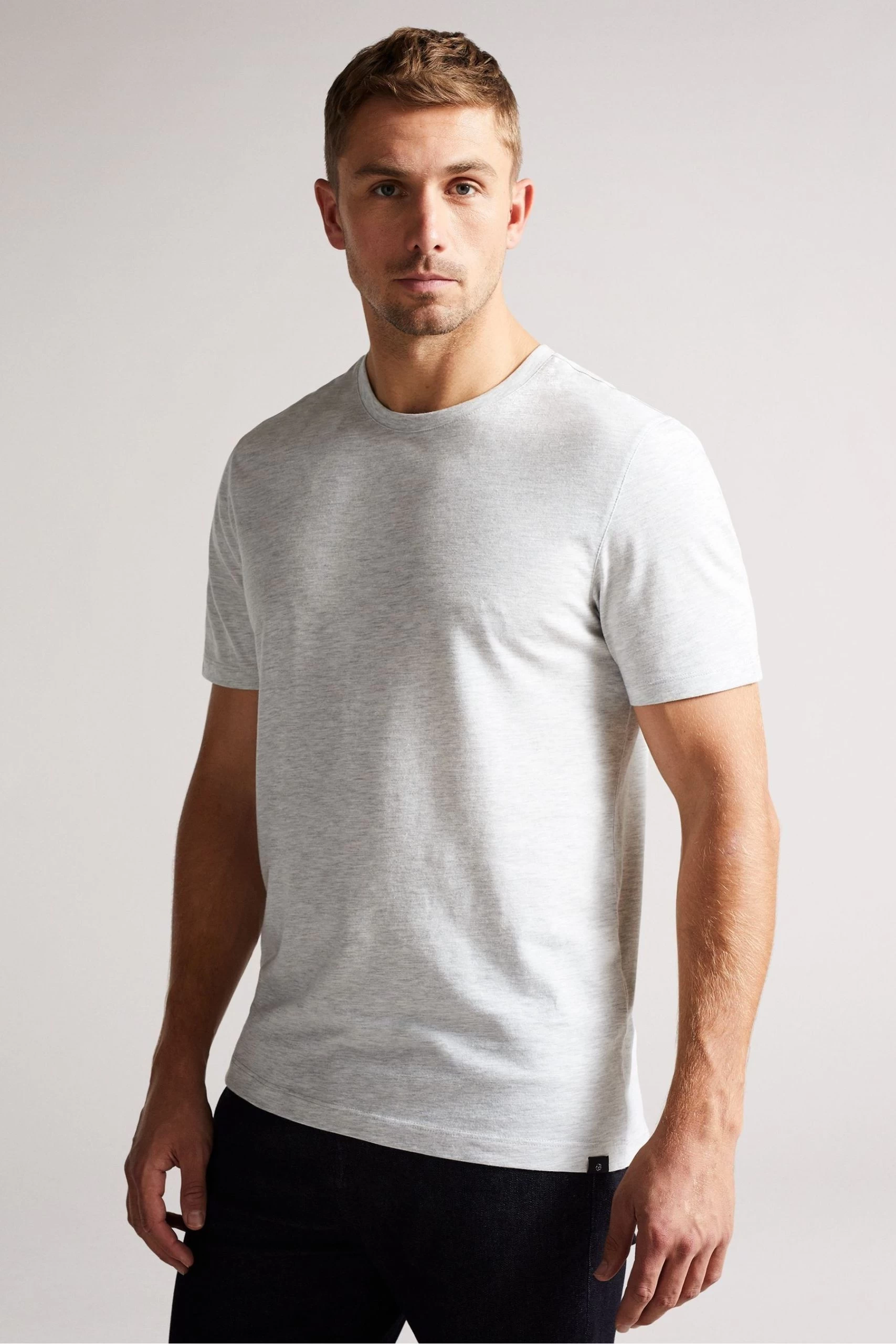Ted Baker Hawking Grey Marl Short Sleeve Plain T-Shirt 4 Ted Baker Hawking Grey Marl Short Sleeve Plain T-Shirt - Image 2