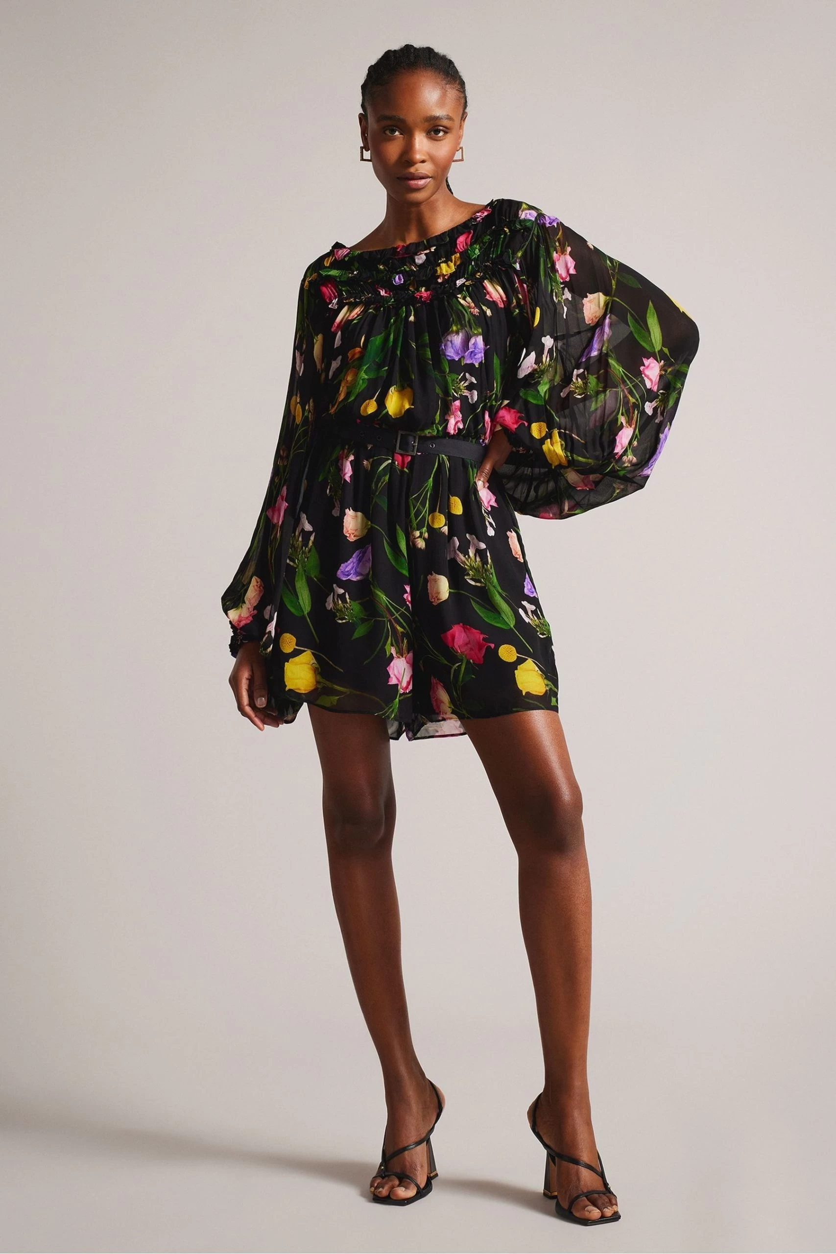 Ted Baker Brookii Black Ruffle Playsuit With Blouson Sleeves 3 Ted Baker Brookii Black Ruffle Playsuit With Blouson Sleeves