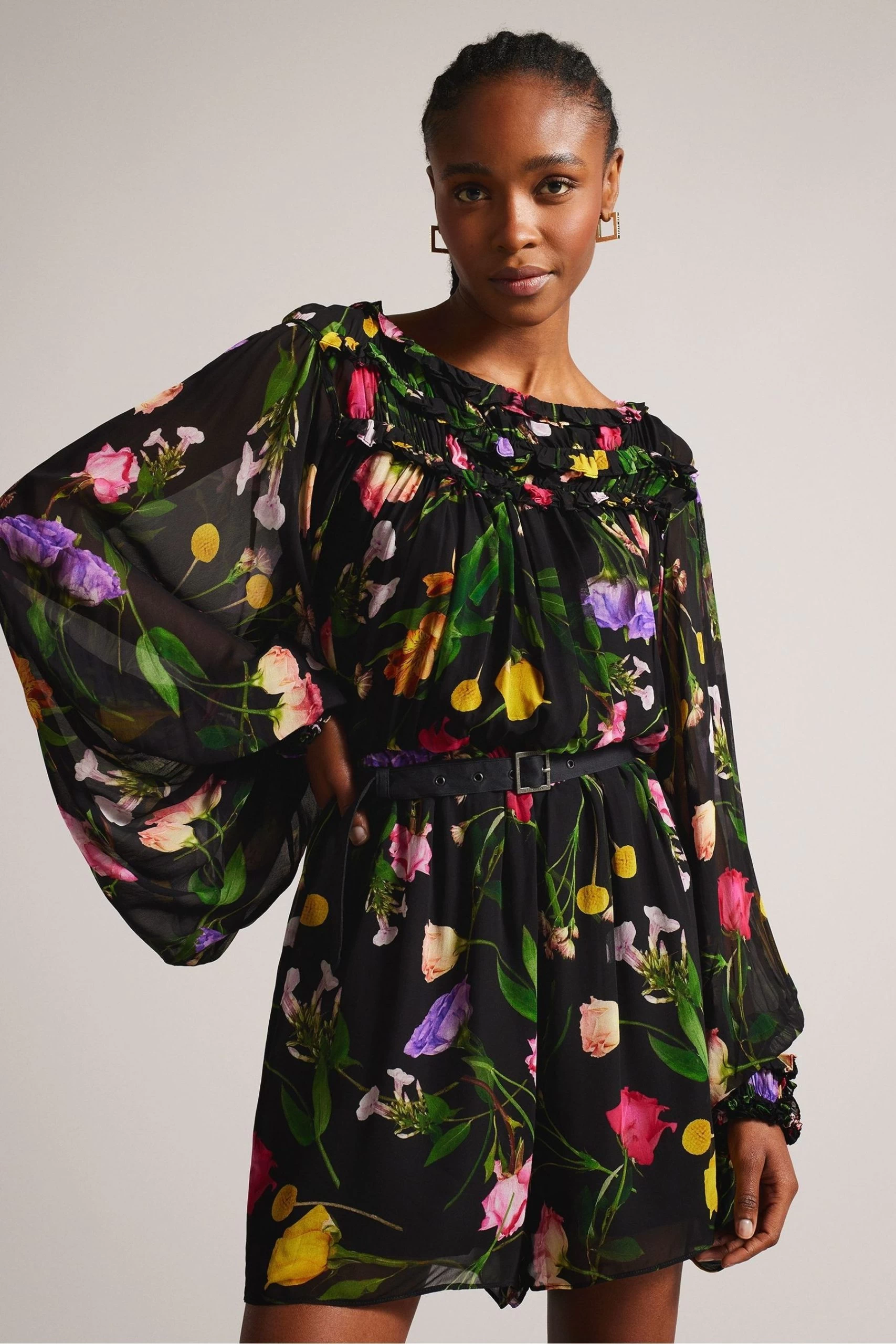 Ted Baker Brookii Black Ruffle Playsuit With Blouson Sleeves 5 Ted Baker Brookii Black Ruffle Playsuit With Blouson Sleeves - Image 3