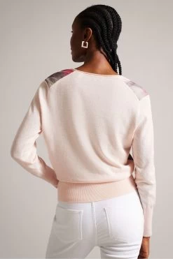 Ted Baker Pink Lusindi Coral Woven Front V-Neck Sweater 10 Ted Baker Pink Lusindi Coral Woven Front V-Neck Sweater -Ted Baker Shop U29683s2