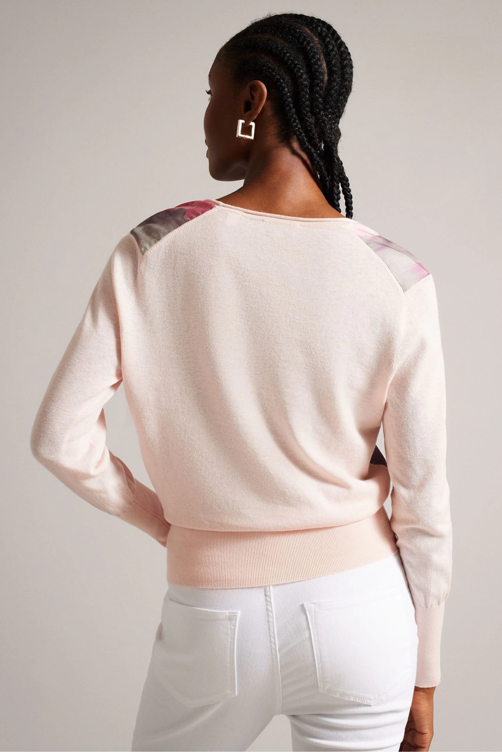 Ted Baker Pink Lusindi Coral Woven Front V-Neck Sweater 4 Ted Baker Pink Lusindi Coral Woven Front V-Neck Sweater - Image 2