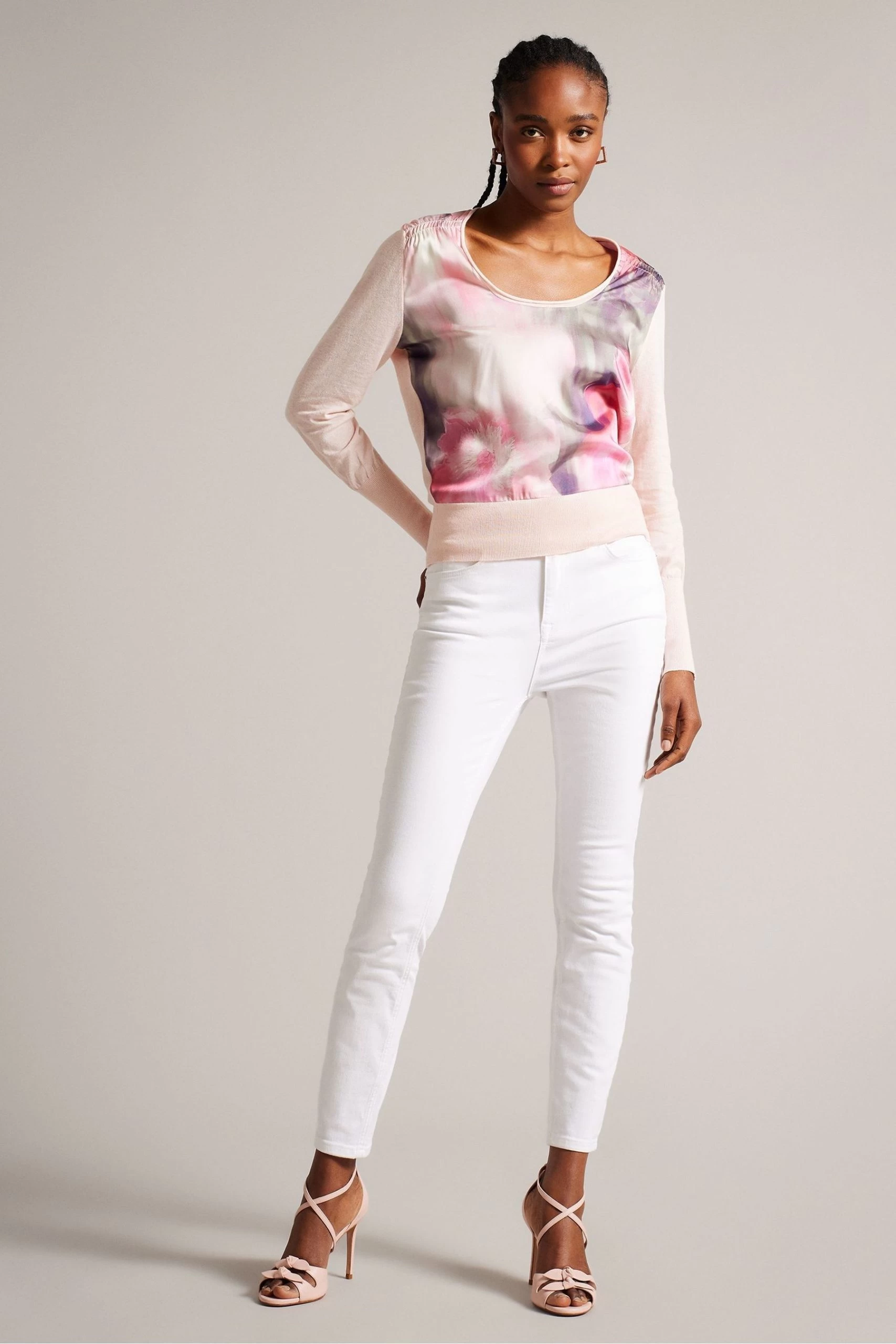 Ted Baker Pink Lusindi Coral Woven Front V-Neck Sweater 5 Ted Baker Pink Lusindi Coral Woven Front V-Neck Sweater - Image 3