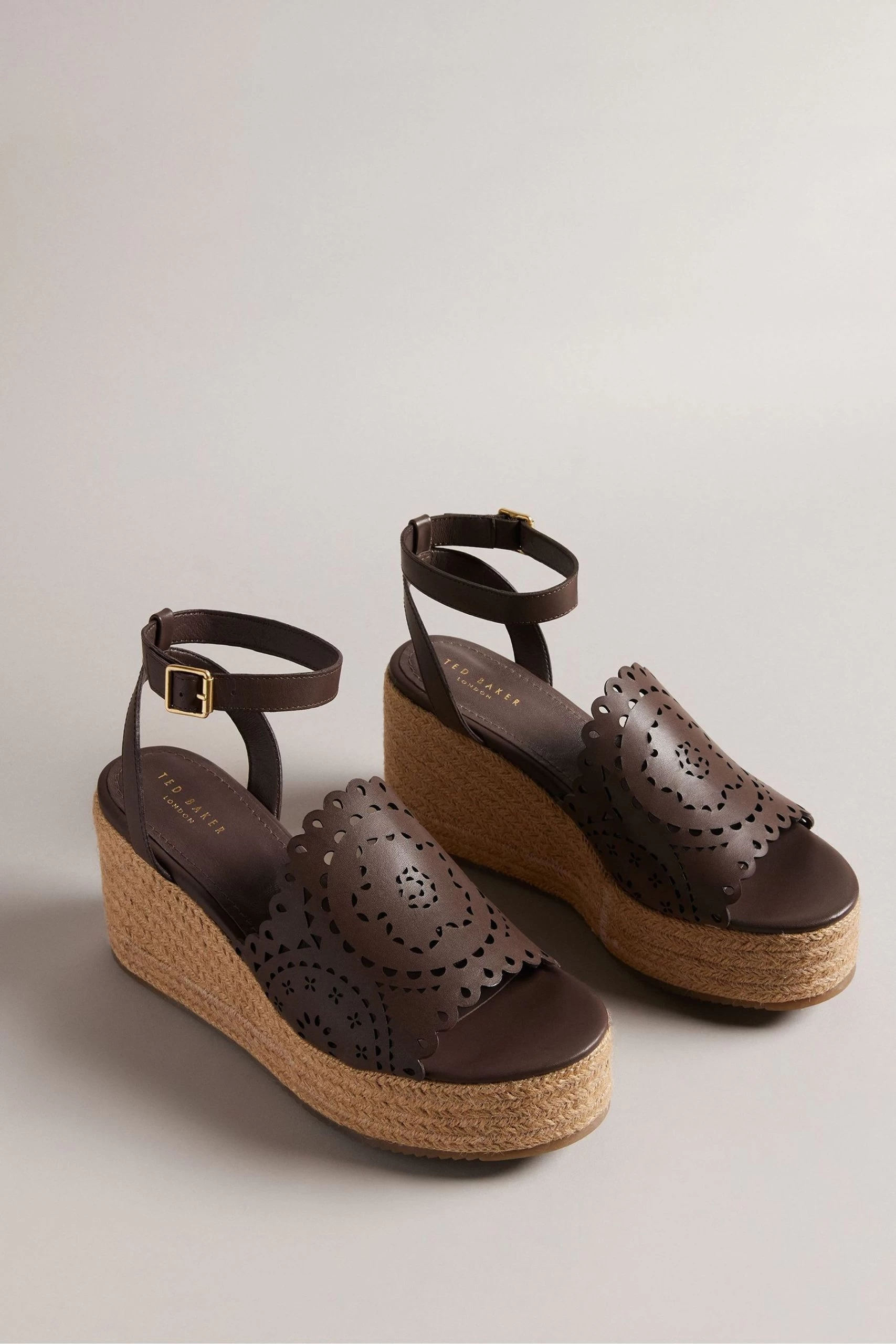 Ted Baker Pinky Brown Laser Cut Wedge Sandals 4 Ted Baker Pinky Brown Laser Cut Wedge Sandals - Image 2