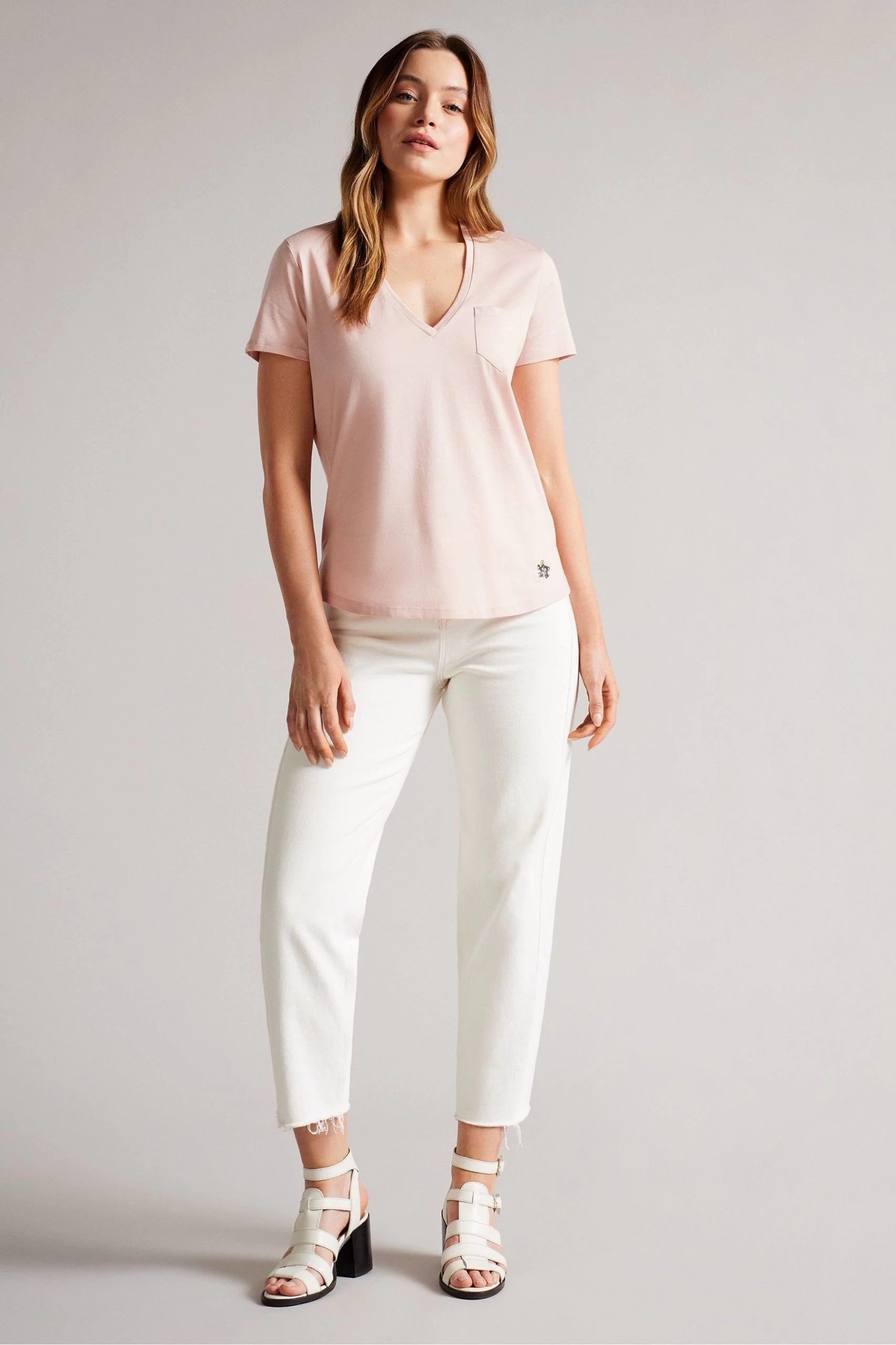 Ted Baker Pink Lovage Easy Fit V-Neck T-Shirt 5 Ted Baker Pink Lovage Easy Fit V-Neck T-Shirt - Image 3