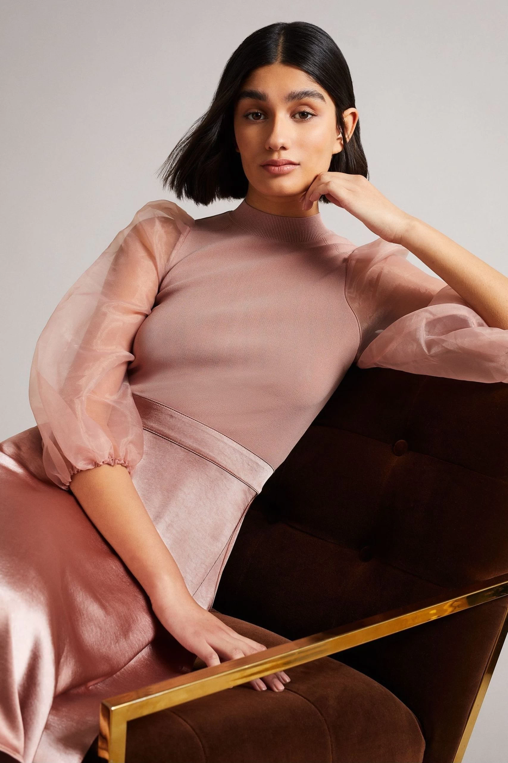Ted Baker Dusky Pink Lharra Knit Satin And Organza Midi Dress 3 Ted Baker Dusky Pink Lharra Knit Satin And Organza Midi Dress