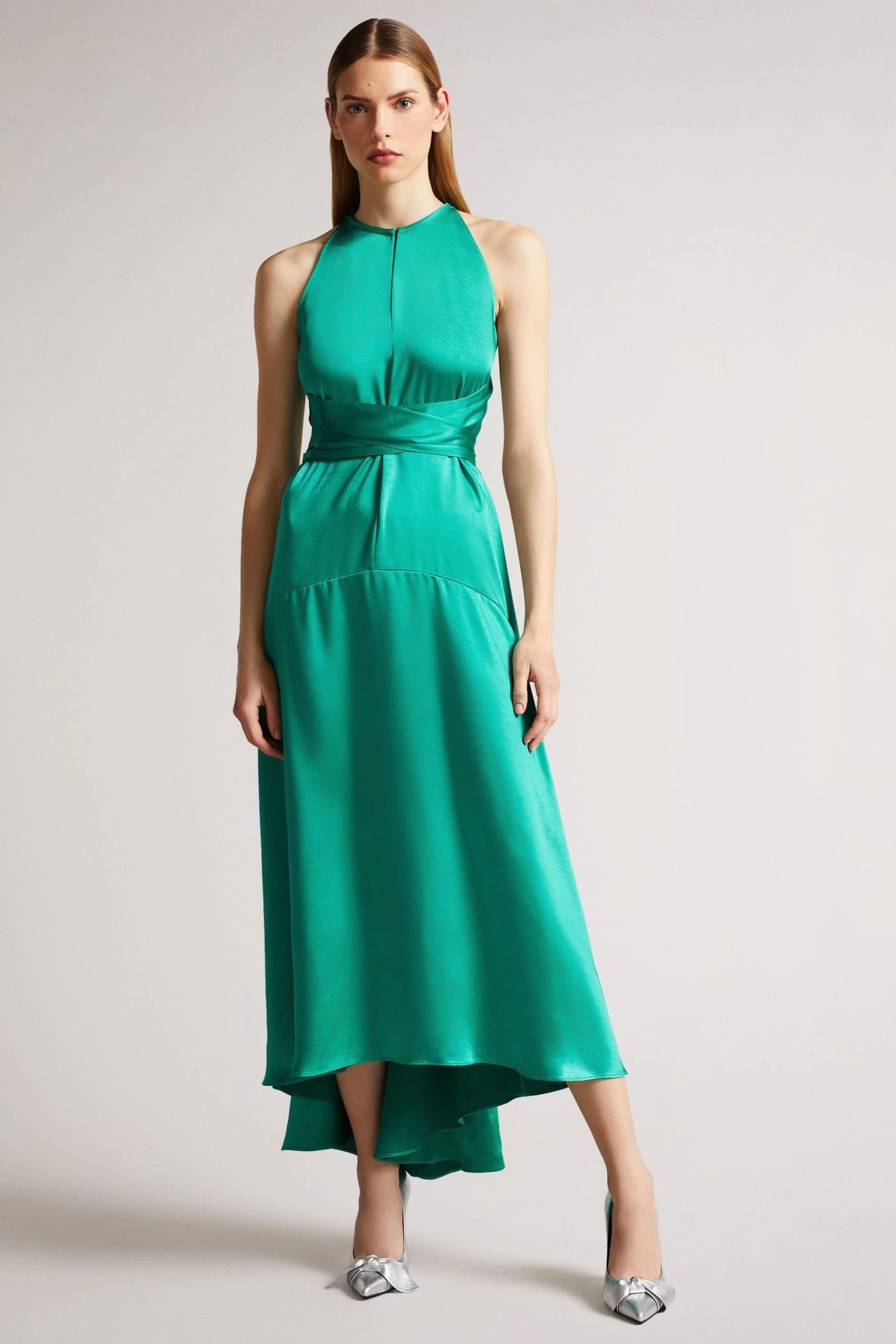 Ted Baker Green Mmilly Mid High Low Halter Dress With Integral Tie 3 Ted Baker Green Mmilly Mid High Low Halter Dress With Integral Tie
