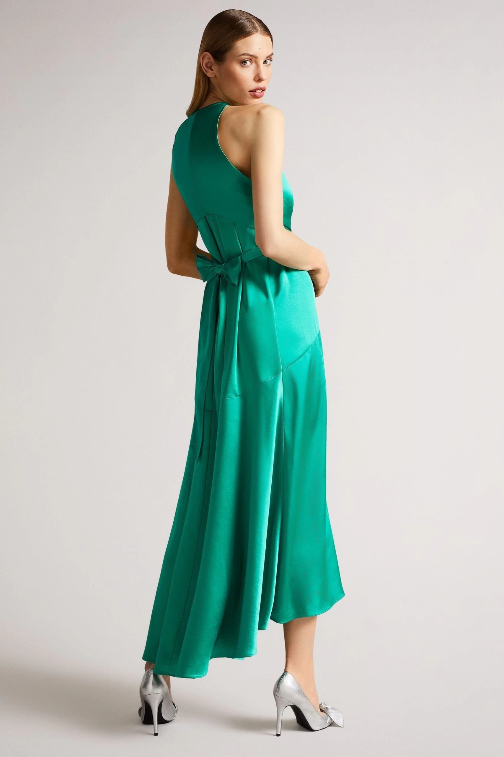 Ted Baker Green Mmilly Mid High Low Halter Dress With Integral Tie 4 Ted Baker Green Mmilly Mid High Low Halter Dress With Integral Tie - Image 2