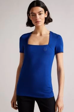 Ted Baker Gerbela Blue Square Neck Short Sleeve Top