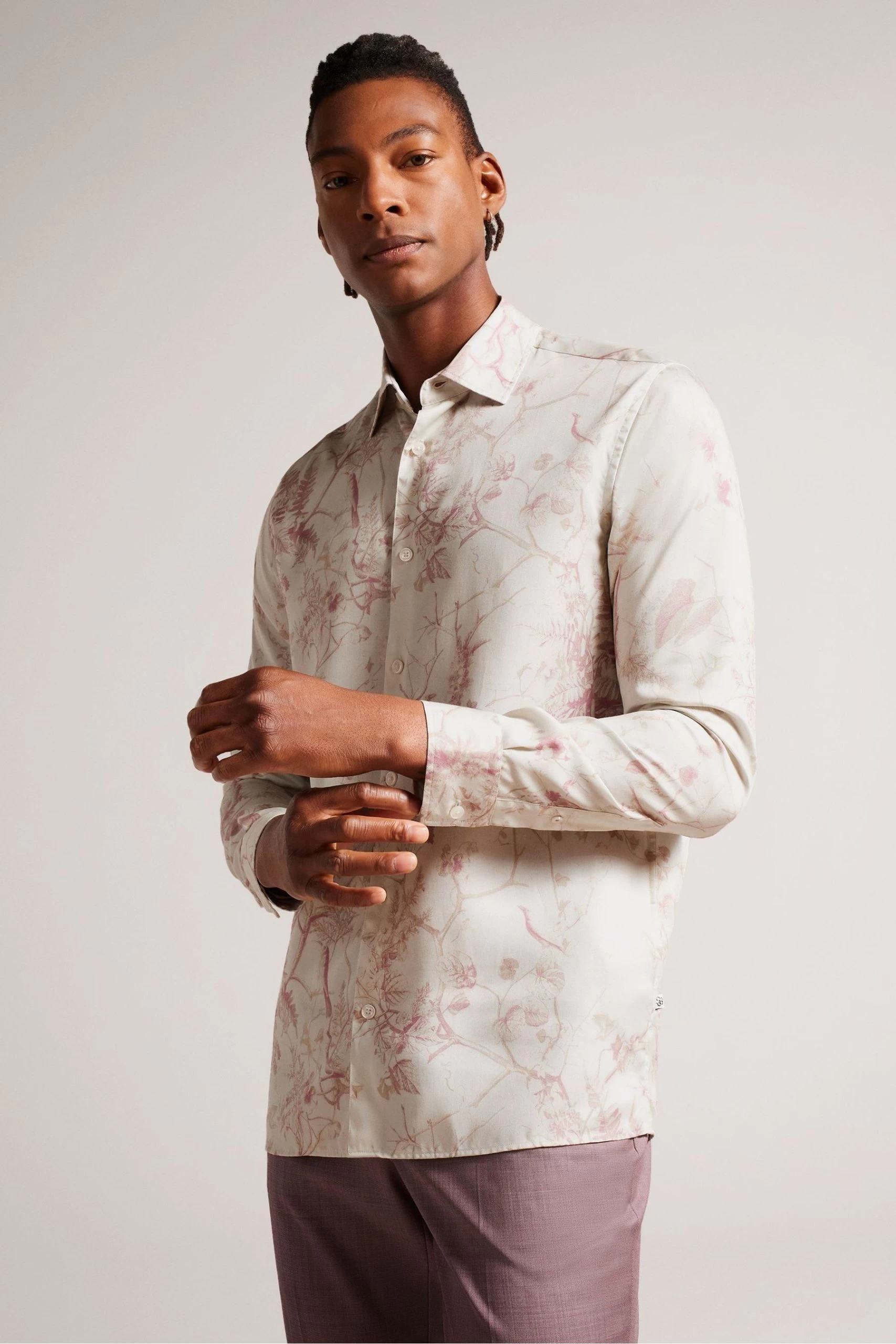 Ted Baker Natural Millow Long Sleeve Lyocell Floral Print Shirt 3 Ted Baker Natural Millow Long Sleeve Lyocell Floral Print Shirt