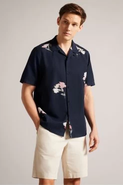 Ted Baker Blue Neele Short Sleeve Abstract Floral Shirt