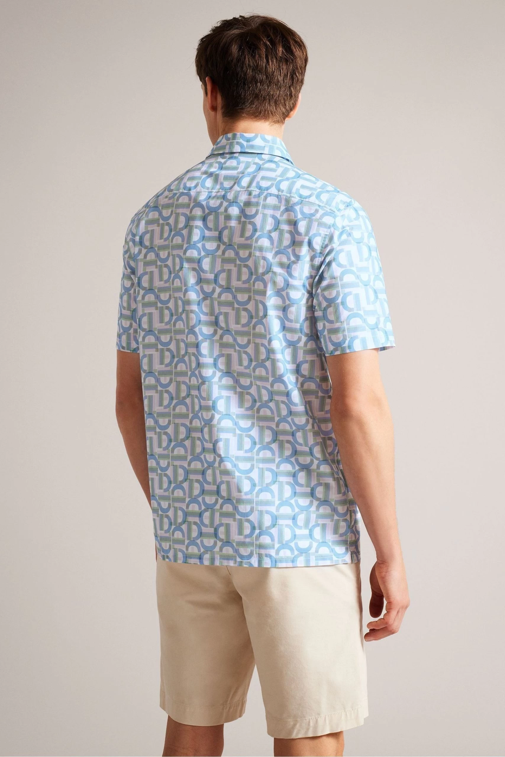 Ted Baker Blue Glais Short Sleeve Cotton Branded Geo Shirt 4 Ted Baker Blue Glais Short Sleeve Cotton Branded Geo Shirt - Image 2