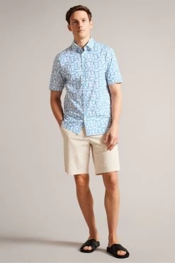 Ted Baker Blue Glais Short Sleeve Cotton Branded Geo Shirt 9 Ted Baker Blue Glais Short Sleeve Cotton Branded Geo Shirt -Ted Baker Shop U76892s3
