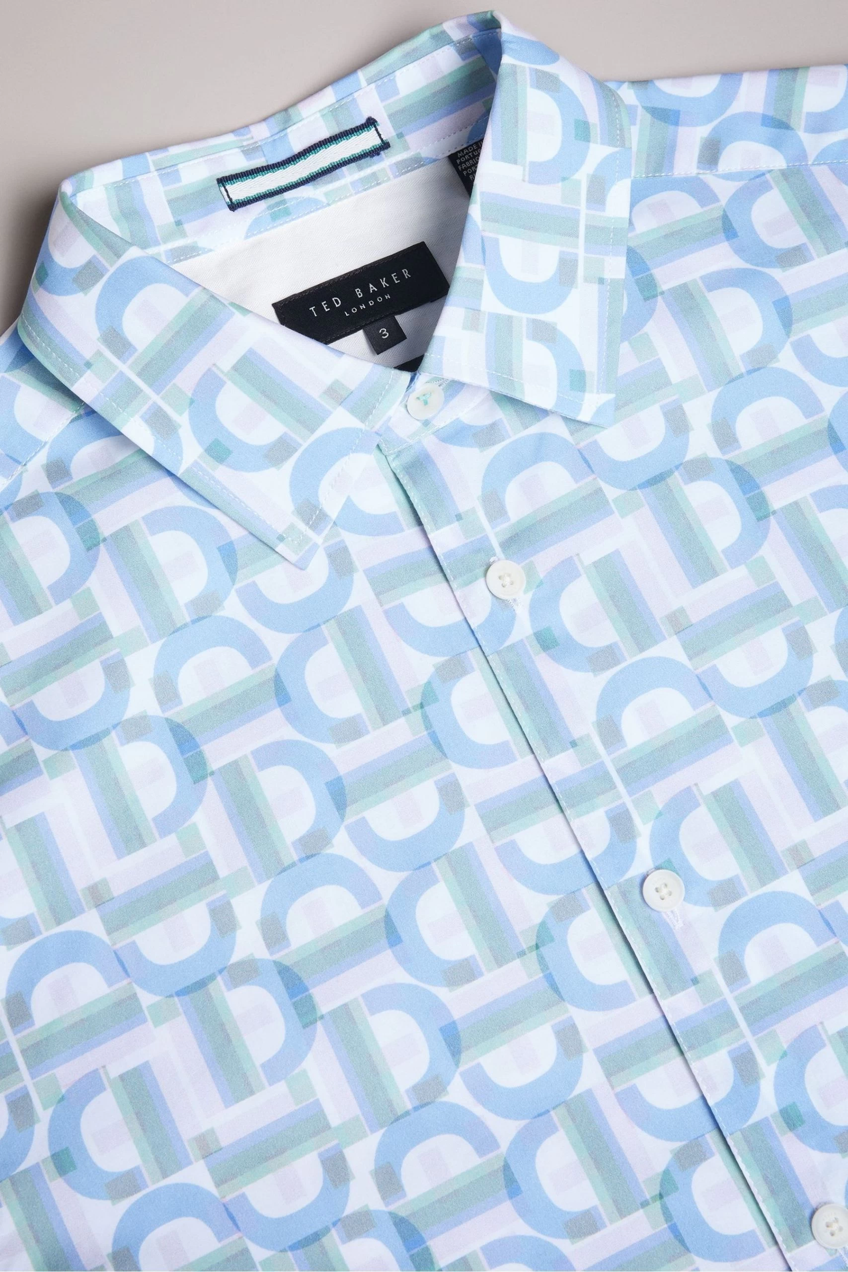 Ted Baker Blue Glais Short Sleeve Cotton Branded Geo Shirt 7 Ted Baker Blue Glais Short Sleeve Cotton Branded Geo Shirt - Image 5