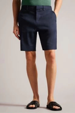 Ted Baker Blue Leder Linen Blend Half Elasticated Shorts