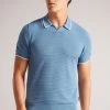 Ted Baker Blue Textured Striped Knitted Polo Shirt 1 Ted Baker Blue Textured Striped Knitted Polo Shirt -Ted Baker Shop U84010s