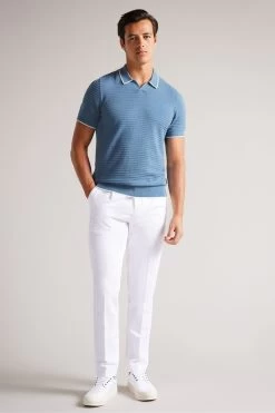Ted Baker Blue Textured Striped Knitted Polo Shirt 9 Ted Baker Blue Textured Striped Knitted Polo Shirt -Ted Baker Shop U84010s3