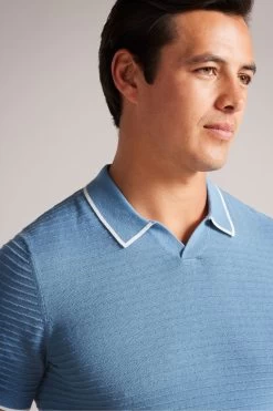 Ted Baker Blue Textured Striped Knitted Polo Shirt 10 Ted Baker Blue Textured Striped Knitted Polo Shirt -Ted Baker Shop U84010s4