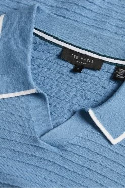 Ted Baker Blue Textured Striped Knitted Polo Shirt 11 Ted Baker Blue Textured Striped Knitted Polo Shirt -Ted Baker Shop U84010s5