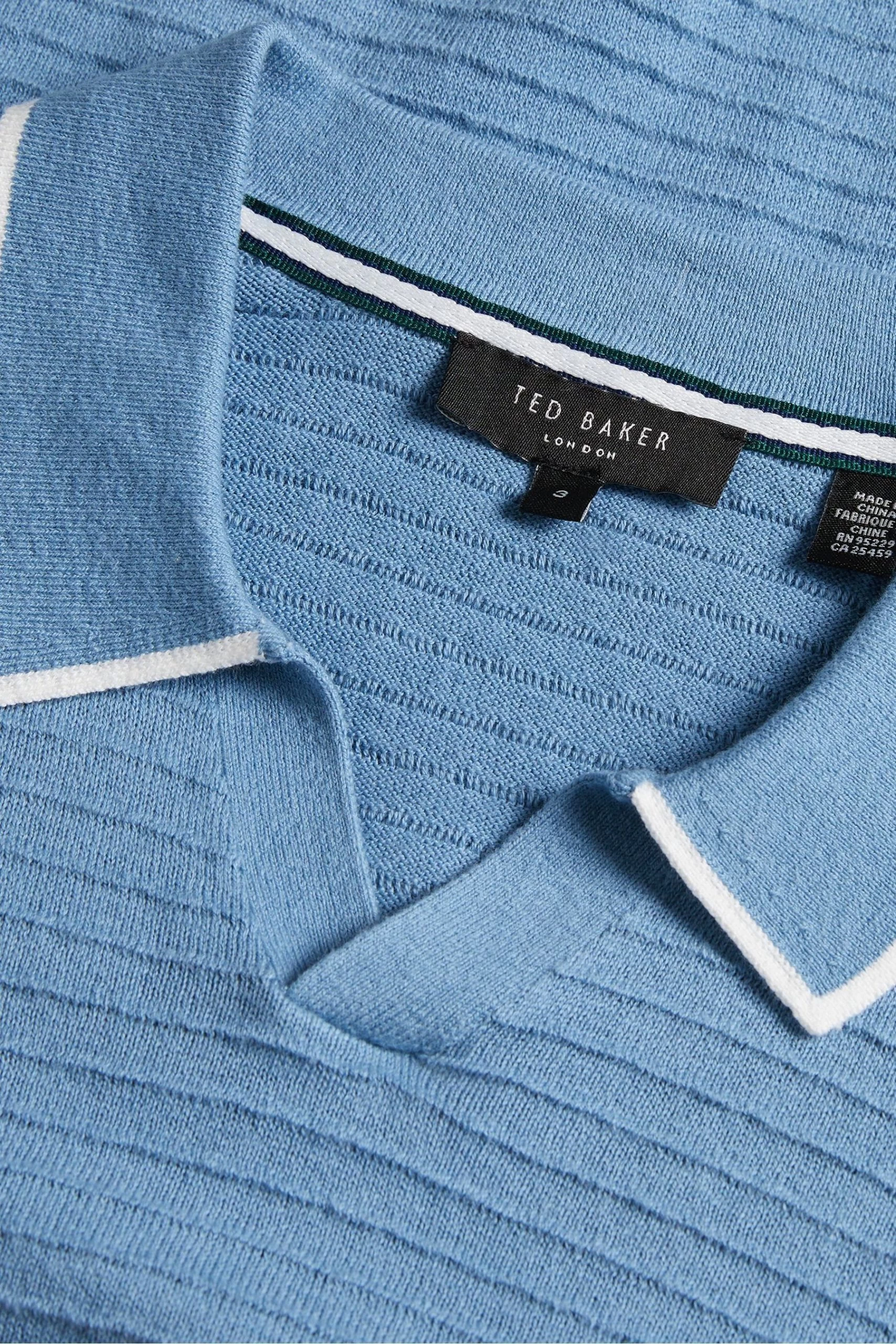 Ted Baker Blue Textured Striped Knitted Polo Shirt 7 Ted Baker Blue Textured Striped Knitted Polo Shirt - Image 5