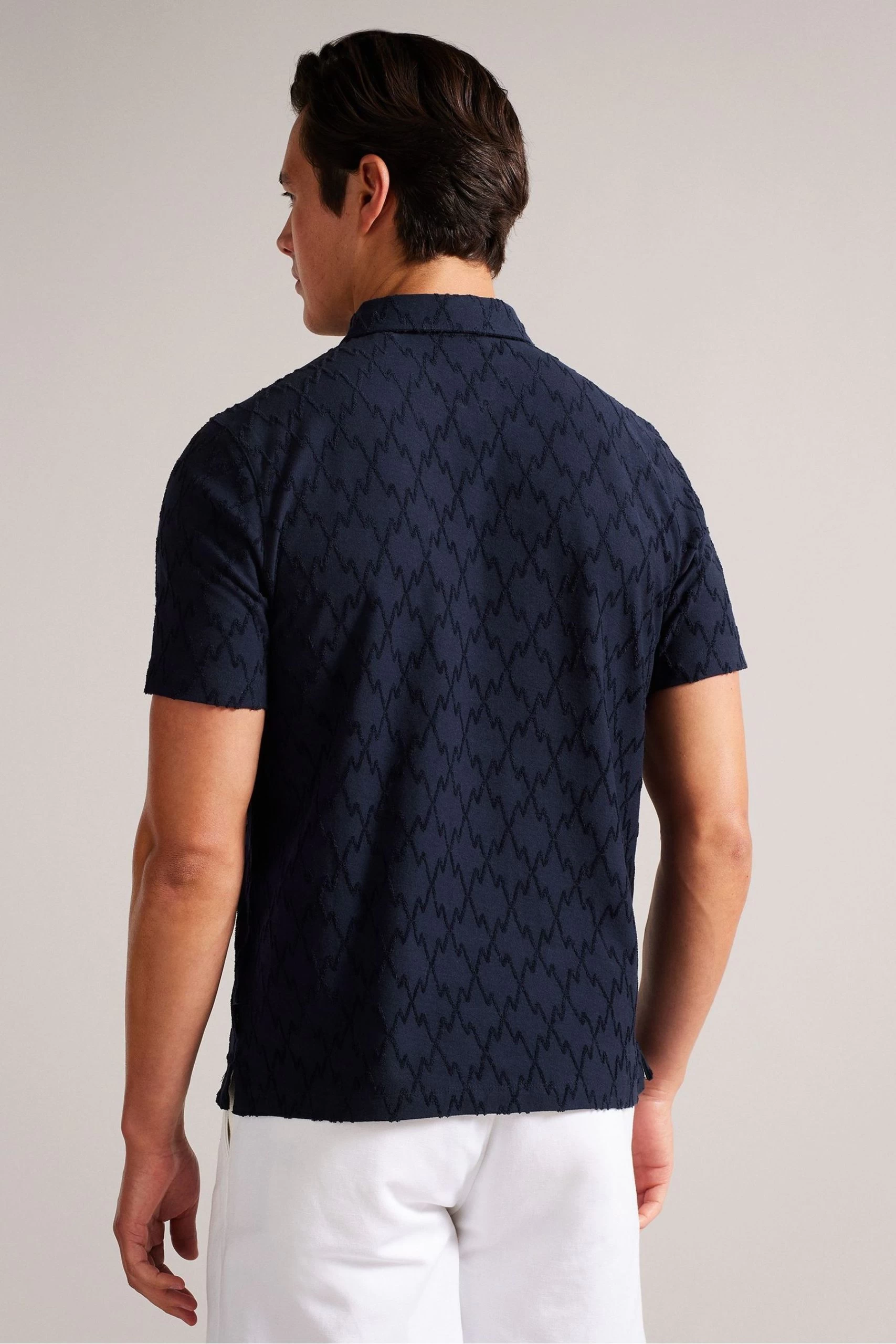 Ted Baker Coram Blue Short Sleeve Zip Jacquard Polo Shirt 4 Ted Baker Coram Blue Short Sleeve Zip Jacquard Polo Shirt - Image 2