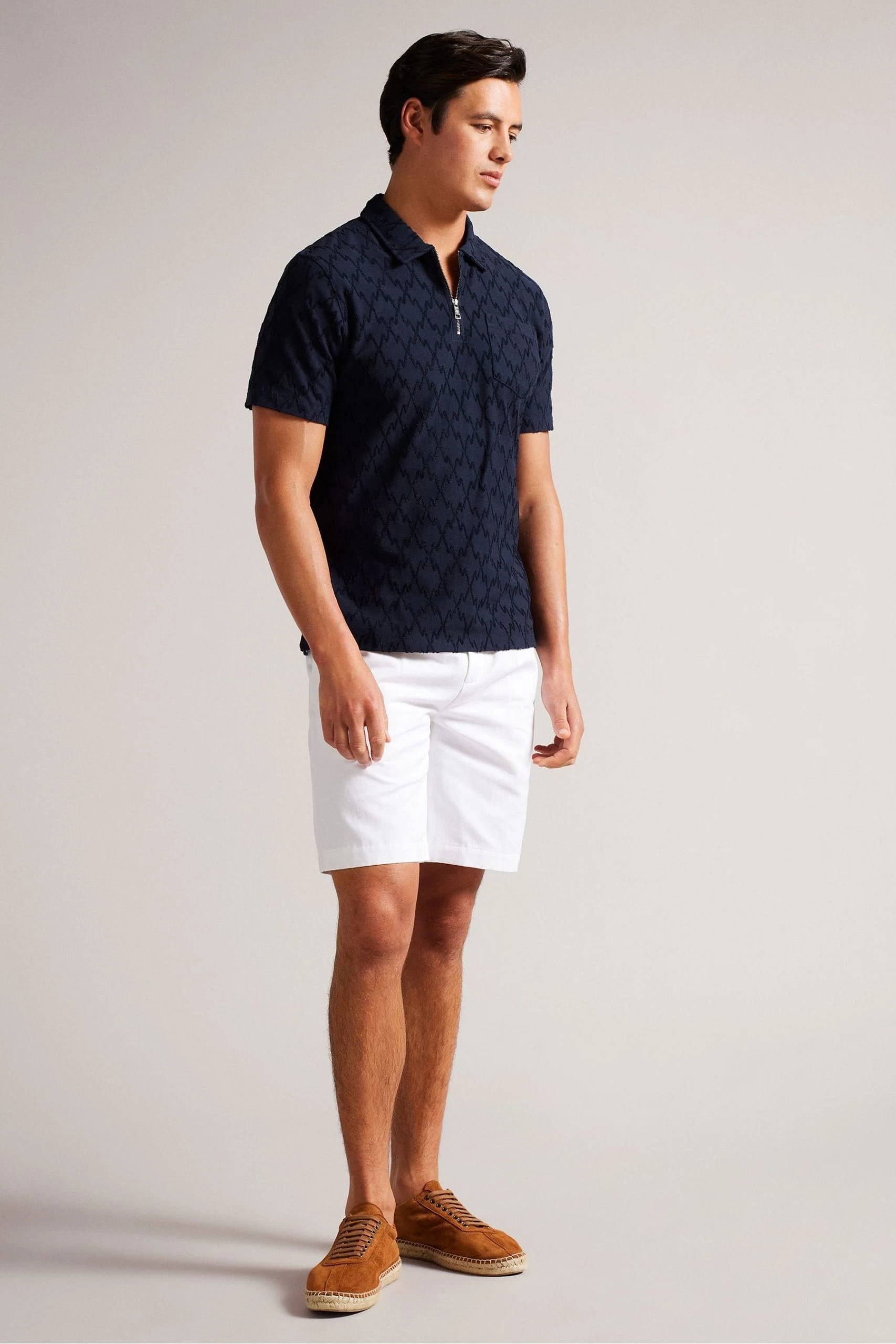 Ted Baker Coram Blue Short Sleeve Zip Jacquard Polo Shirt 5 Ted Baker Coram Blue Short Sleeve Zip Jacquard Polo Shirt - Image 3