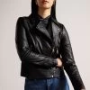 Ted Baker Ellaar Black Fitted Leather Biker Jacket 2 Ted Baker Ellaar Black Fitted Leather Biker Jacket -Ted Baker Shop U98555s
