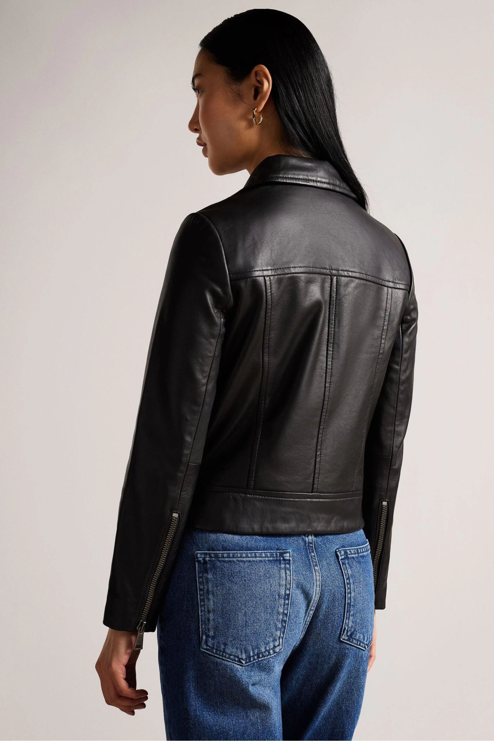 Ted Baker Ellaar Black Fitted Leather Biker Jacket 4 Ted Baker Ellaar Black Fitted Leather Biker Jacket - Image 2