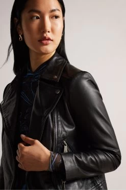 Ted Baker Ellaar Black Fitted Leather Biker Jacket 10 Ted Baker Ellaar Black Fitted Leather Biker Jacket -Ted Baker Shop U98555s4