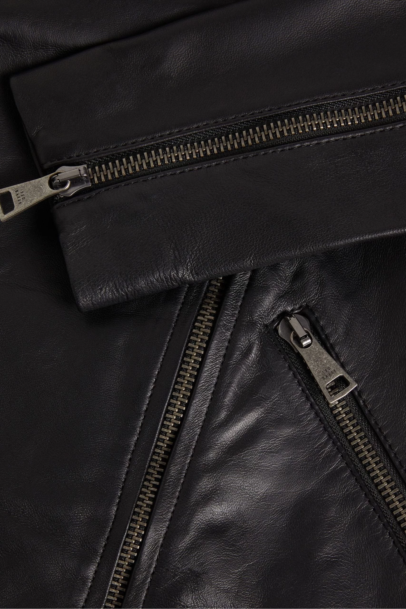 Ted Baker Ellaar Black Fitted Leather Biker Jacket 7 Ted Baker Ellaar Black Fitted Leather Biker Jacket - Image 5