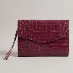 Ted Baker CROCEY Deep Purple Croc Envelope Pouch Bag